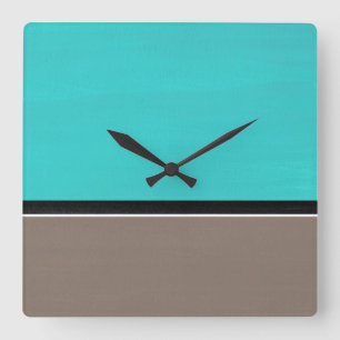 Turquoise Taupe Modern Square Wall Clock
