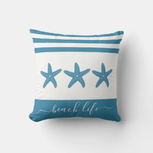 Turquoise teal 3 starfish beach life modern script throw pillow
