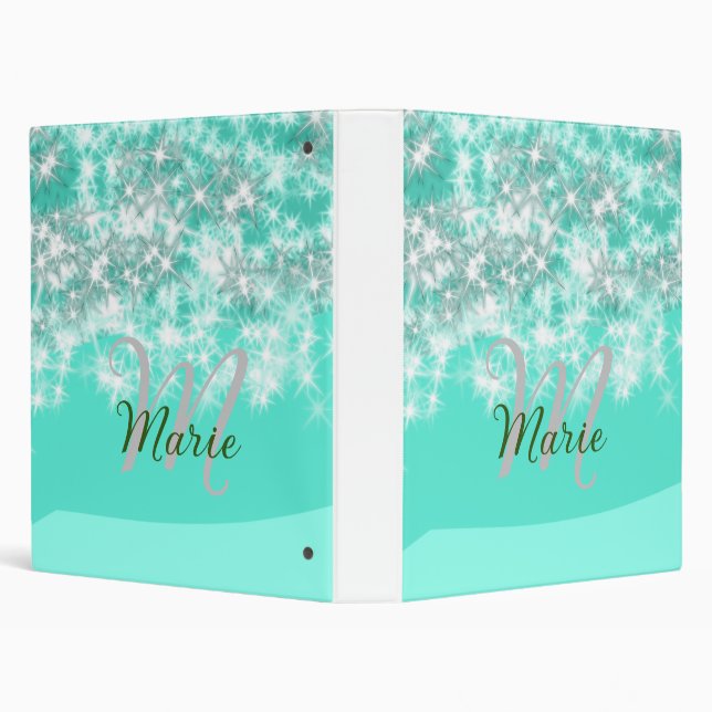 Turquoise teal agate aqua monogram add letter text binder (Background)