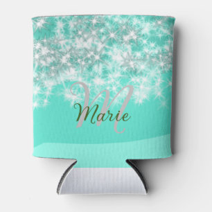 Turquoise teal agate aqua monogram add letter text can cooler