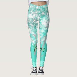 Turquoise teal agate aqua monogram add letter text leggings