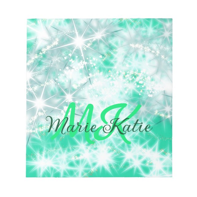 Turquoise teal agate aqua monogram add letter text notepad (Front)