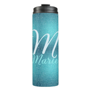 Turquoise teal agate aqua monogram add letter text thermal tumbler