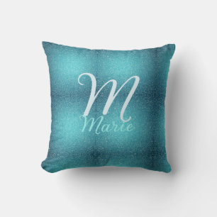 Turquoise teal agate aqua monogram add letter text throw pillow