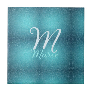 Turquoise teal agate aqua monogram add letter text tile