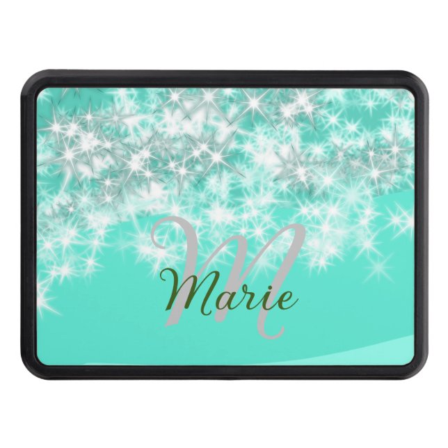 Turquoise teal agate aqua monogram add letter text trailer hitch cover (Front)
