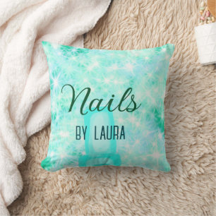 Turquoise teal agate aqua nails add name website q throw pillow
