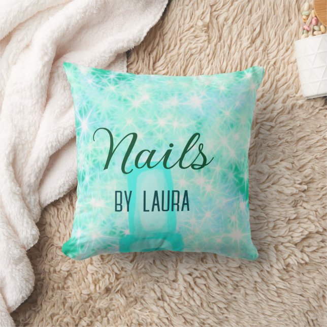 Turquoise teal agate aqua nails add name website q throw pillow (Blanket)