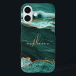 Turquoise Teal Agate Gold Glitter Script Monogram iPhone 16 Case<br><div class="desc">Modern,  elegant cell phone case with turquoise,  teal agate and marble and gold glitter accents personalized with chic handwritten script monogram initials and name. Contact the designer via Zazzle Chat or makeitaboutyoustore@gmail.com if you'd like this design modified,  on another product or would like coordinating items.</div>