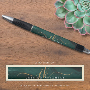 Turquoise Teal Agate Gold Glitter Script Monogram Pen