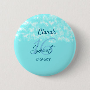 Turquoise teal agate sweet 16 birthday add name da 2 inch round button