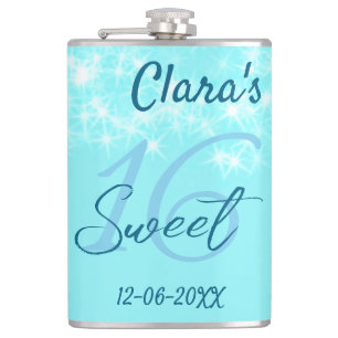 Turquoise teal agate sweet 16 birthday add name da hip flask