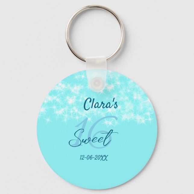 Turquoise teal agate sweet 16 birthday add name da keychain (Front)