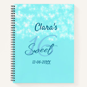 Turquoise teal agate sweet 16 birthday add name da notebook