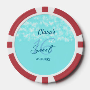 Turquoise teal agate sweet 16 birthday add name da poker chips