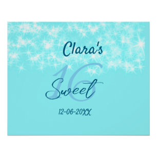 Turquoise teal agate sweet 16 birthday add name da poster