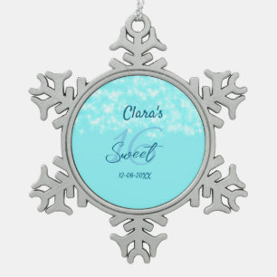 Turquoise teal agate sweet 16 birthday add name da snowflake pewter christmas ornament