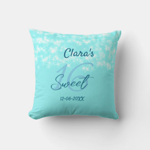 Turquoise teal agate sweet 16 birthday add name da throw pillow