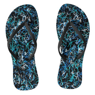 Turquoise, Teal and Black Abstract  Flip Flops