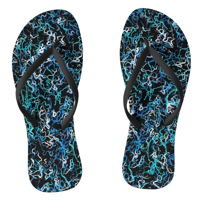 Turquoise, Teal and Black Abstract  Flip Flops (Footbed)