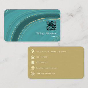 Turquoise - Teal and Gold Agate QR Code Business Card