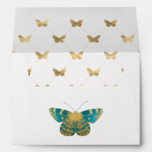 Turquoise - Teal and Gold Butterfly Envelope