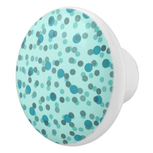turquoise, teal and ice blue polka dots ceramic knob