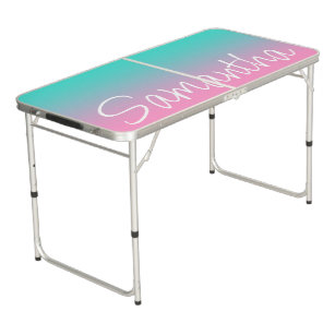 Turquoise Teal and Pink Gradient Beer Pong Table