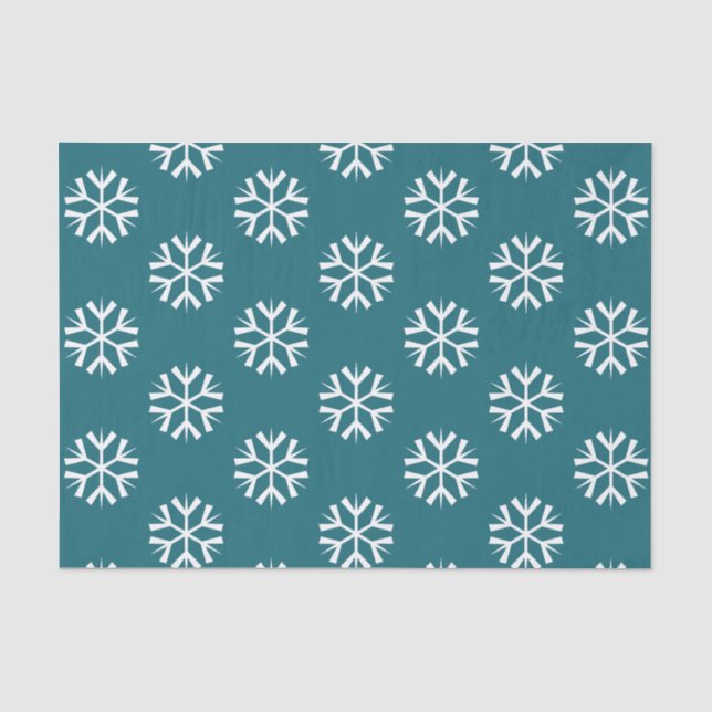 Turquoise Teal and White Snowflakes Pattern Tissue Paper (Front)