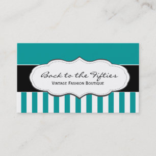 Turquoise / Teal and White Striped Business Cards