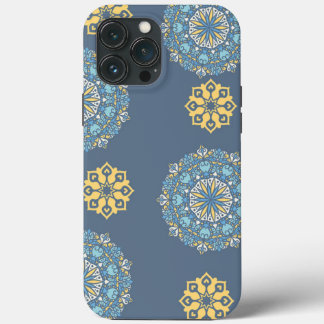 Turquoise Teal Blue an yellow Mandala Art Pattern  iPhone 13 Pro Max Case
