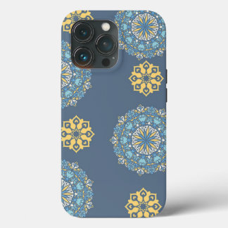 Turquoise Teal Blue an yellow Mandala Art Pattern  iPhone 13 Pro Case