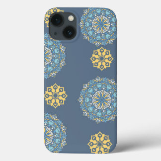 Turquoise Teal Blue an yellow Mandala Art Pattern  iPhone 13 Case