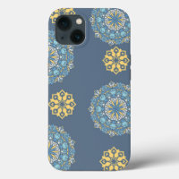 Turquoise Teal Blue an yellow Mandala Art Pattern