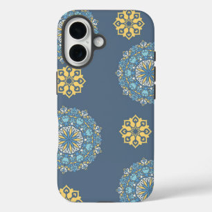 Turquoise Teal Blue an yellow Mandala Art Pattern  iPhone 16 Case