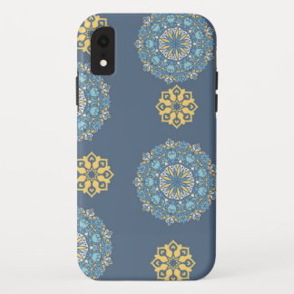 Turquoise Teal Blue an yellow Mandala Art Pattern  iPhone XR Case