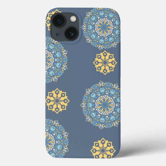 Turquoise Teal Blue an yellow Mandala Art Pattern  Case-Mate iPhone Case (Back)