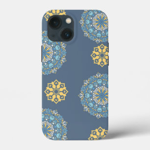 Turquoise Teal Blue an yellow Mandala Art Pattern iPhone 13 Mini Case