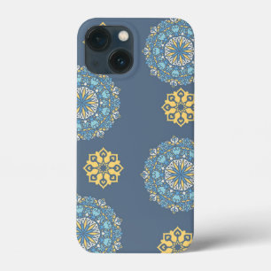 Turquoise Teal Blue an yellow Mandala Art Pattern iPhone 13 Mini Case