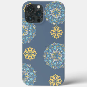 Turquoise Teal Blue an yellow Mandala Art Pattern  iPhone 13 Pro Max Case