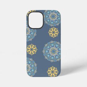 Turquoise Teal Blue an yellow Mandala Art Pattern  iPhone 12 Mini Case