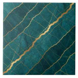 Turquoise Teal Blue and Gold Marble Tile