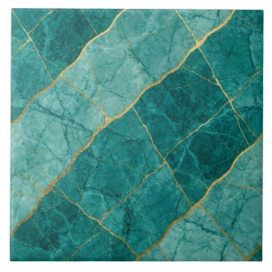 Turquoise Teal Blue and Gold Marble Tile