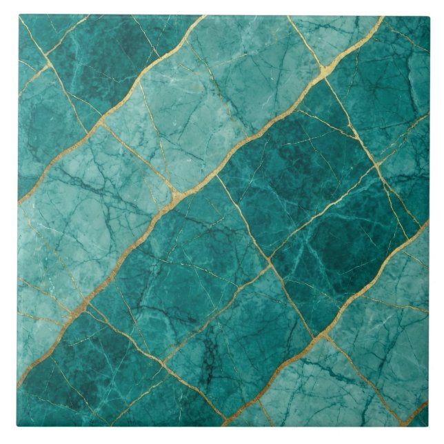 Turquoise Teal Blue and Gold Marble Tile (Front)