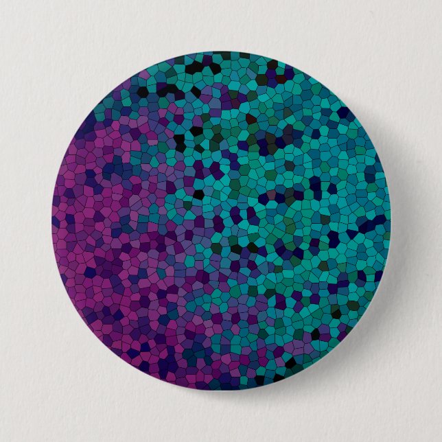 Turquoise Teal Blue and Purple Violet Mosaic 3 Inch Round Button (Front)