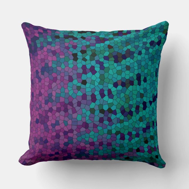 Turquoise Teal Blue and Purple Violet Mosaic Throw Pillow (Front)
