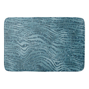 Turquoise Teal Blue Glitter Zebra Print Bath Mat