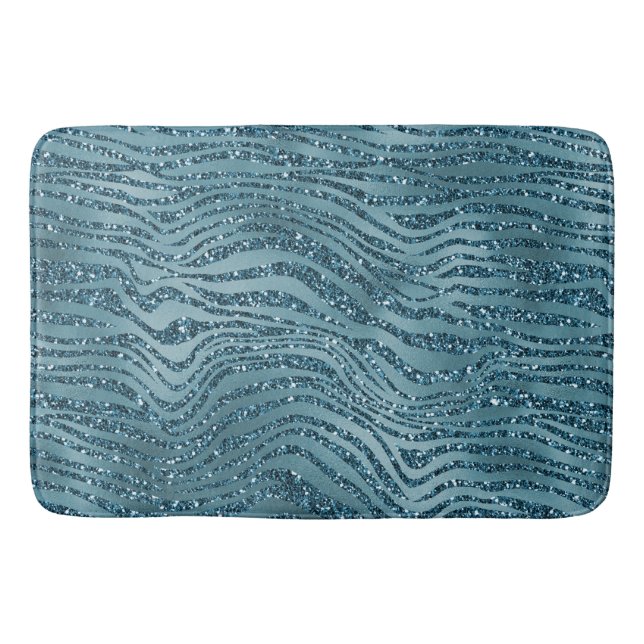 Turquoise Teal Blue Glitter Zebra Print            Bath Mat (Front)
