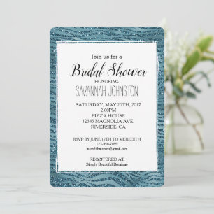 Turquoise Teal Blue Glitter Zebra Print  Invitation