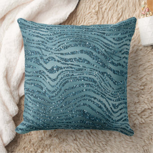 Turquoise Teal Blue Glitter Zebra Print          Throw Pillow